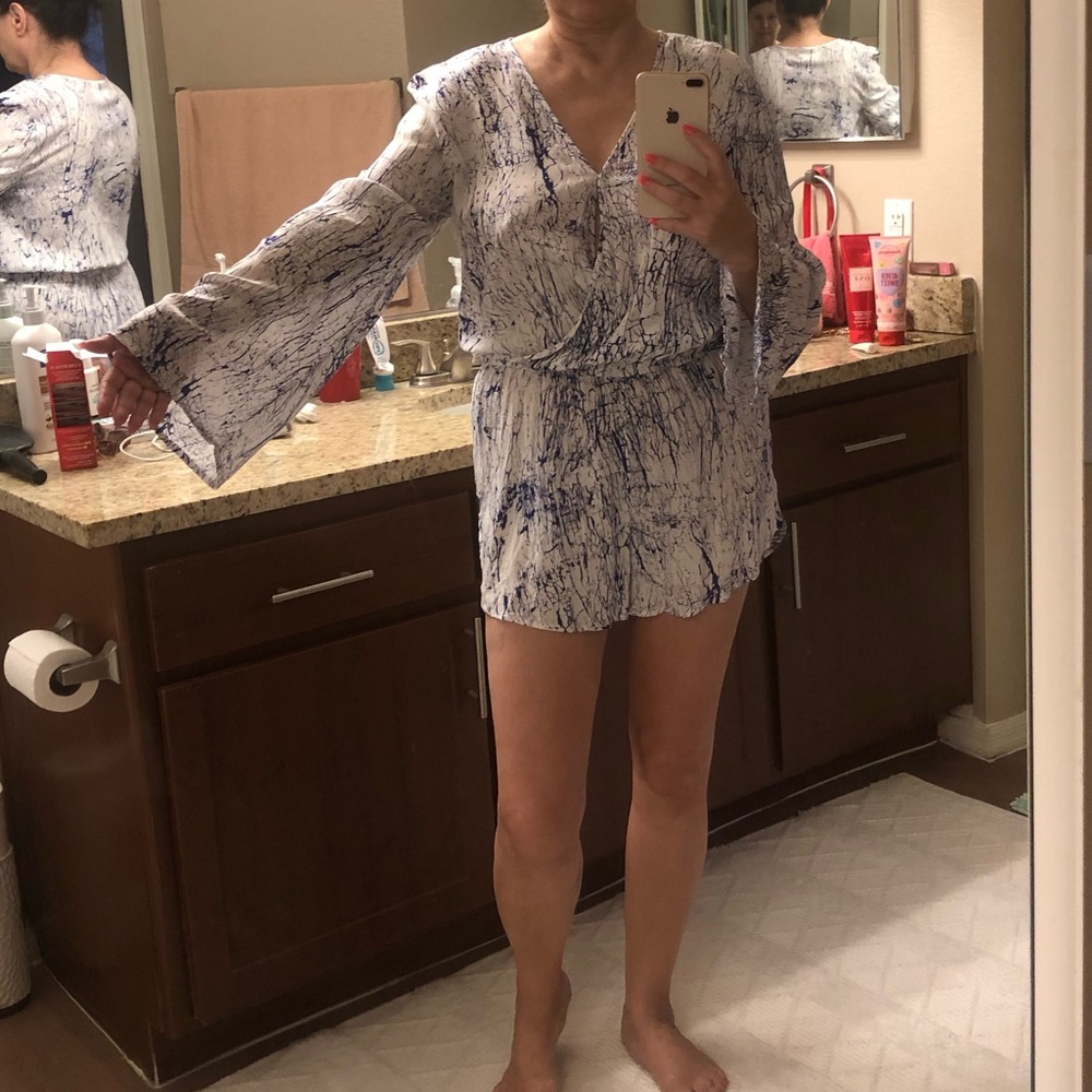 Betro Simone blue and White Printed Romper 100% rayon